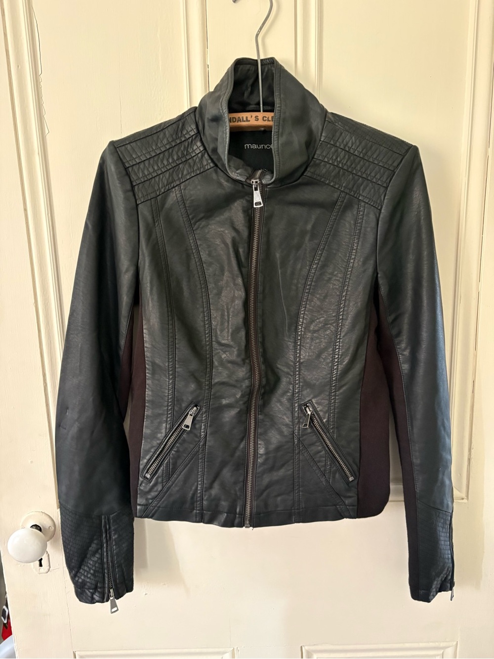 Maurices Black Faux Leather Moto Jacket with Side Panels
